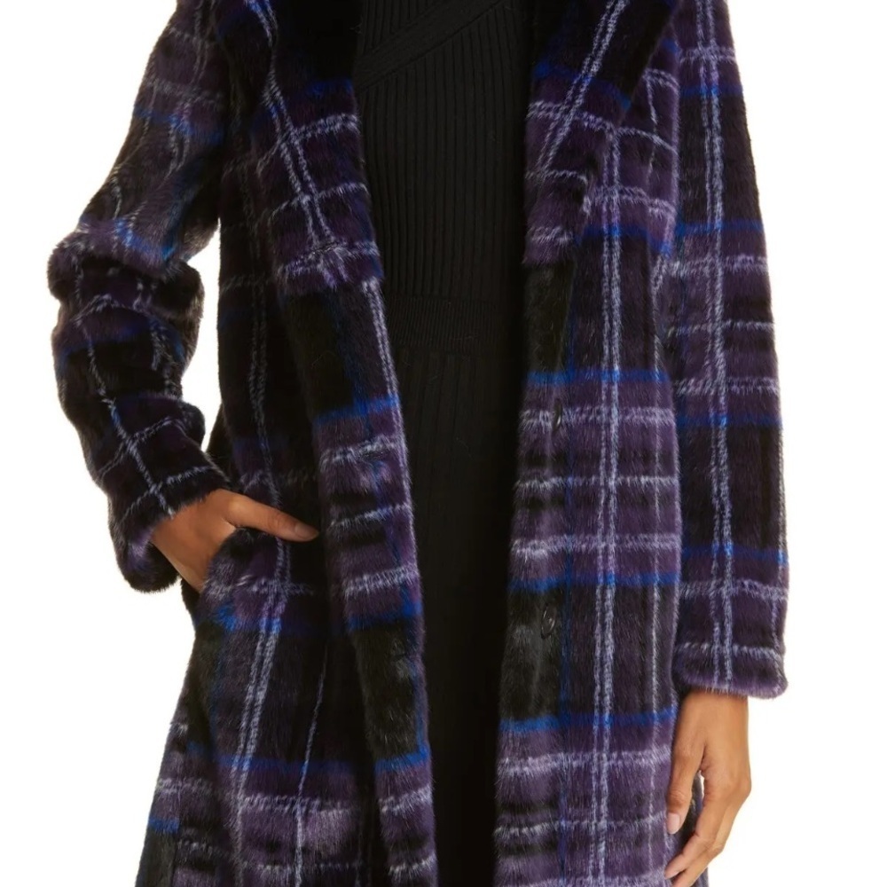 Milly Windowpane Faux Fur Coat SZ M